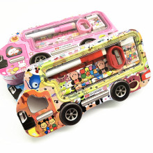 cartoon car shaped pencil case with stationery set